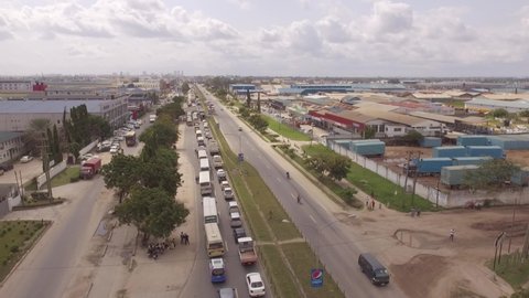 DAR ES SALAAM, TANZANIA - JUNE 02, 2019: Aerial video showing the Vingunguti industrial area Park