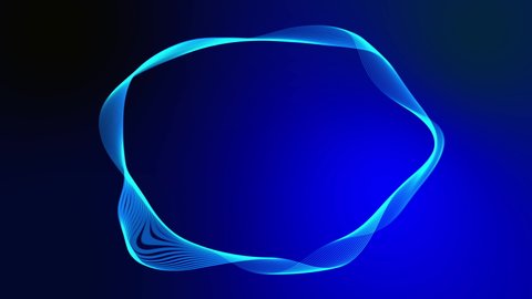 Abstract 3d agile shape, cadre, frame. Glowing blue on dark blue background. Motion design. Round frame.