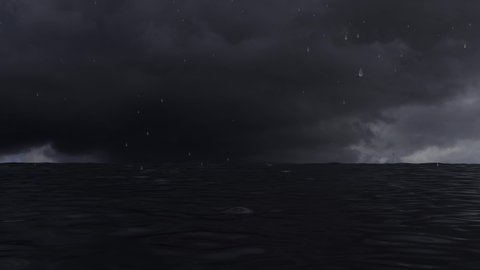 Raging ocean with rain and lightning, 3d 4K animation