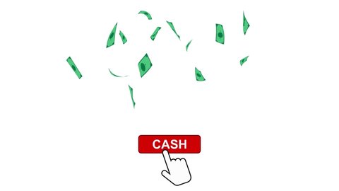 The hand presses the "cash" button and money appears