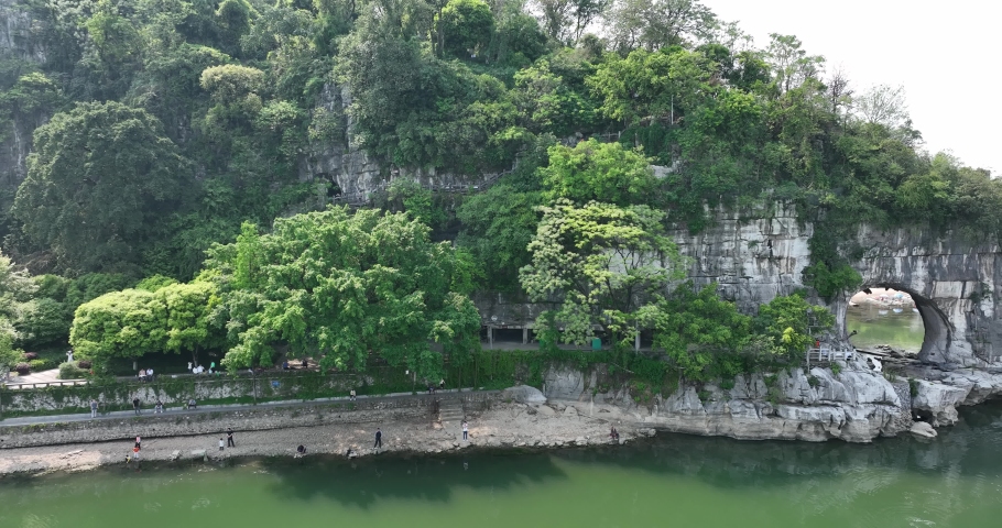 Aerial photography of Xiangbi mountain scenic spot in Guilin, Guangxi