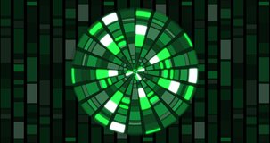 Animation of circle made of rectangles changing colours in shades of green. colour, pattern and movement concept digitally generated video.