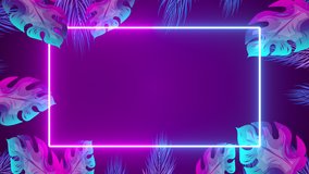 Animated Glowing Neon Light Frame Template with Rotating Tropical Palm Leaves Frame. Neon Frame. Neon Palm Leaves Frame Animation. Modern and Trendy Neon Led Light Banner or Signboard  Template.  - Powered by Shutterstock - Get 15% off with code: PIKWIZARD15