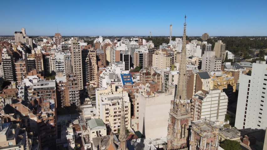Aerial view with drone in the city of Cordoba Argentina. SHOT IN 4K
