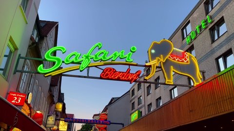 Erotic clubs at Hamburg Reeperbahn Entertainment and red light district - CITY OF HAMBURG, GERMANY - MAY 14, 2022