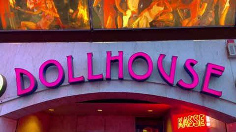 Dollhouse Erotic club at Hamburg Reeperbahn Entertainment and red light district - CITY OF HAMBURG, GERMANY - MAY 14, 2022