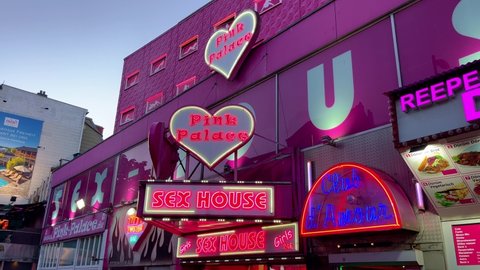 Sex House at Hamburg Reeperbahn Entertainment and red light district - CITY OF HAMBURG, GERMANY - MAY 14, 2022