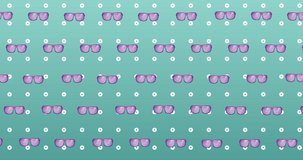 Animation of glasses over mint dotted background. sight, glasses and sunglasses day concept digitally generated video.