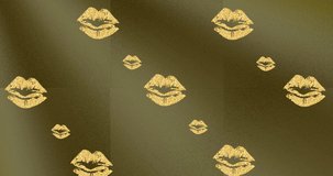 Animation of lips over yellow background with dots and lines. love, romantic relationship and valentines day concept digitally generated video.