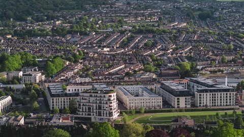Establishing Aerial View Shot of Bath UK, Somerset, England United Kingdom day sunny, wide and beautiful city