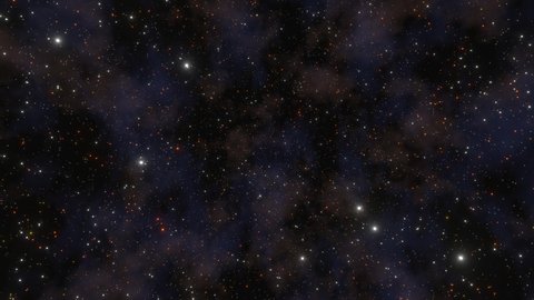 Space night sky with glowing stars, galaxy exploration through outer space towards glowing milky way galaxy. Animation of looking through glowing nebula, clouds and stars field. Space view. 4k