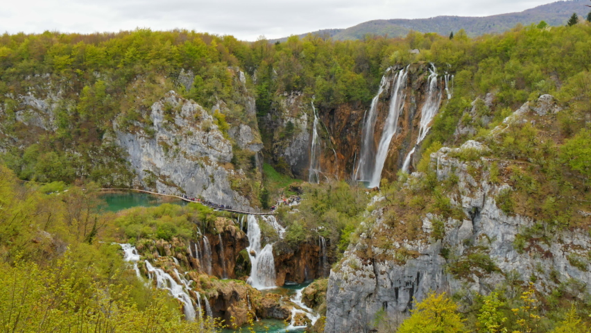 Small waterfalls of lower lakes in Plitvice Lakes National Park. , Lika-Senj, Croatia. UNESCO World Heritage list, due to its outstanding series of tufa lakes connected by waterfalls. 