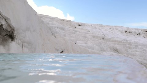 Pamukkale thermal bath terrace in travertines