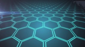 Animation of lights over digital screen on navy background with hexagons. data processing, global network and technology concept digitally generated video.