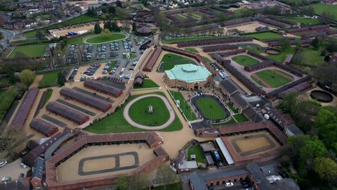 NEWMARKET, UK - 2022: Aerial view of Newmarket horse racing racecourse facilities