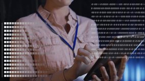 Animation of data processing over caucasian woman working in server room. network, programming, computers and technology concept digitally generated video. - Powered by Shutterstock - Get 15% off with code: PIKWIZARD15