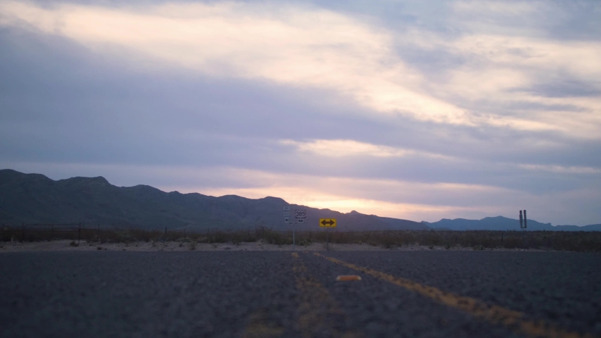 Chisos Mountain Sunset with Low Angle Slide across Highway 4K