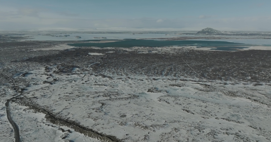 Frigid Tundra Landscape of Iceland in the Wintertime - Aerial View