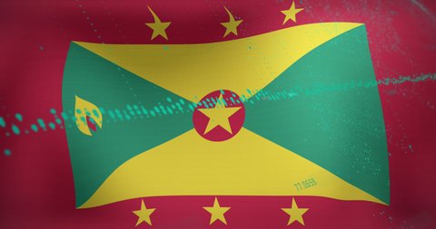 Animation of data processing over flag of grenada. flags of the world and digital interface concept digitally generated video.