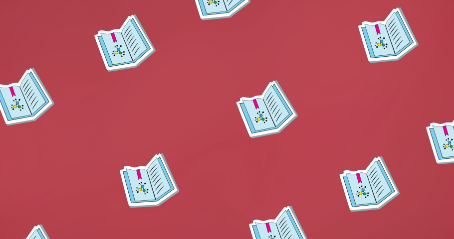 Animation of book icons over red background. national book lovers day and celebration concept digitally generated video. | Shutterstock HD Video #1090462275