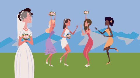 bridesmaids girls group and wife animation,4k video animated