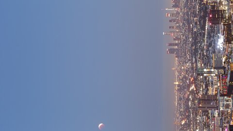Time lapse of total lunar eclipse over Los Angeles skyline on May 15h, 2022