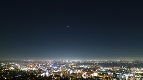 Time lapse of total lunar eclipse over Los Angeles skyline on May 15h, 2022