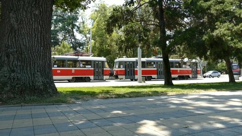 Krasnodar, Russia, 08.08.2021. Tram public transport of the city of Krasnodar