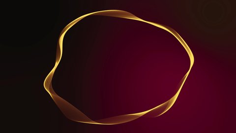 Abstract 3d agile shape, cadre, frame. Glowing yellow on dark red background. Motion design. Round frame.