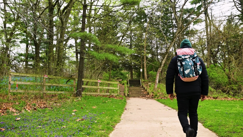Man Walks On A Path In Starve Rock State Park Illinois To Think About Life