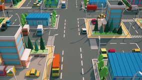 3d cgi animation of a colorful low poly city, 4k videogame Sim city flat style