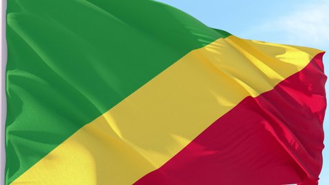Congo Flag Looping Background fluttering in the wind against a blue sky on a seamless loop.