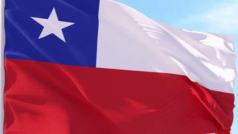 Chile Flag Looping Background fluttering in the wind against a blue sky on a seamless loop.