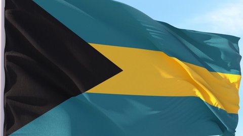 Bahamas Flag Looping Background fluttering in the wind against a blue sky on a seamless loop.