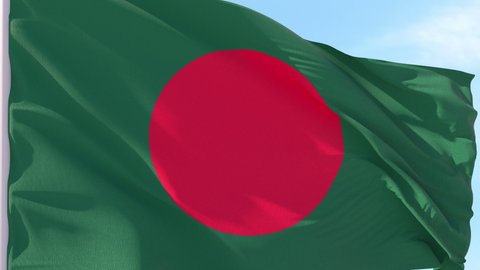 Bangladesh Flag Looping Background fluttering in the wind against a blue sky on a seamless loop.