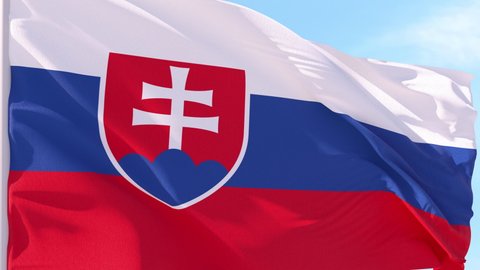 Slovakia Flag Looping Background fluttering in the wind against a blue sky on a seamless loop.