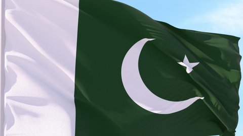 Pakistan Flag Looping Background fluttering in the wind against a blue sky on a seamless loop.