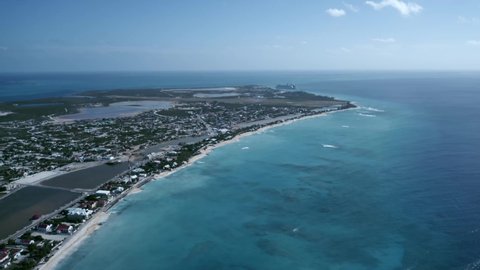 Aerial panoramic high angle shot of Cockburn Town, Grand Turk, Turks and Caicos, drone footage
