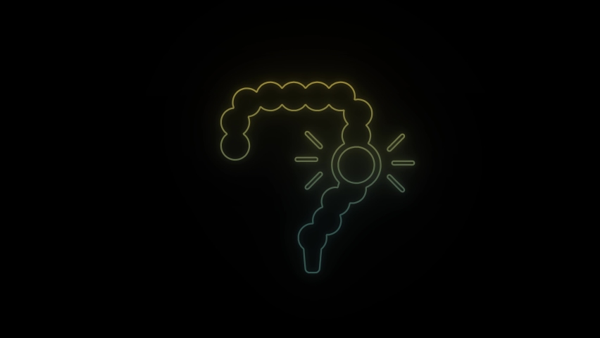 Glowing neon intestinal pain icon on black background. abdominal pain, sick intestine. 4K video animation for motion graphics and compositing. | Shutterstock HD Video #1090486045