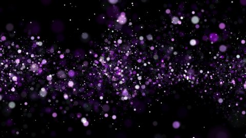 4K bokeh in magical motion design style on black background. Looped animated footage. Glitter pink purple particles abstract background flickering particles with bokeh effect. 3D Rendering.