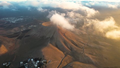 Aerial view of Volcanoes in Lanzarote. Caldera Riscarda. Canary Islands, Spain