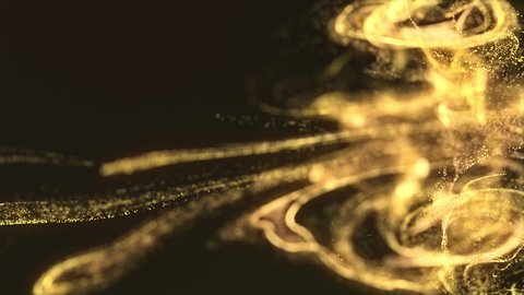 Abstract gold background. Liquid glowing neon particles. Particle cloud. Elegant slow-moving golden particles against a black background.  Particle cloud.