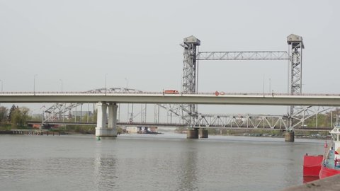 Russia, Rostov-on-Don, 19.04.2022. Automobile and railway bridge across the Don River. Urban traffic.