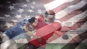 Animation of waving usa flag and falling confetti over american football player. global sports and competition concept digitally generated video. - Powered by Shutterstock - Get 15% off with code: PIKWIZARD15