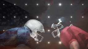 Animation of waving usa flag and falling confetti over american football players. global sports and competition concept digitally generated video. - Powered by Shutterstock - Get 15% off with code: PIKWIZARD15