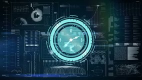 Animation of clock over digital interface on dark background. science and data processing concept digitally generated video. - Powered by Shutterstock - Get 15% off with code: PIKWIZARD15