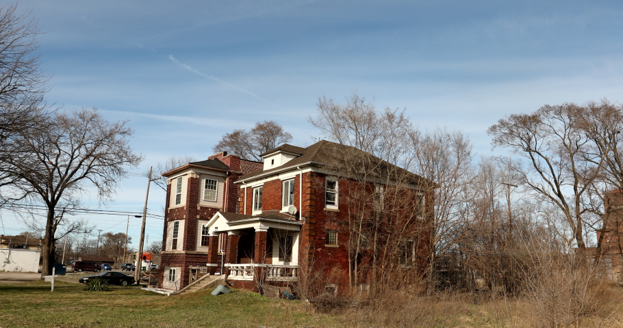 Afternoon light shines on a historic neighborhood in downtown Gary, Indiana, USA.