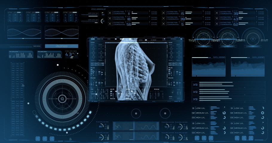 Rotating Human skeletal structure in digital display, UI, Scanning bone system, Future medical technology | Shutterstock HD Video #1090500177