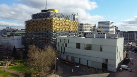 BIRMINGHAM, UK - 2022: Establishing aerial view of Birmingham city centre UK