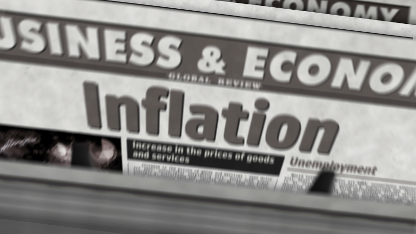 Inflation, economy, unemployment and rising prices daily newspaper report printing. Abstract concept retro 3d rendering seamless looped animation. | Shutterstock HD Video #1090502175